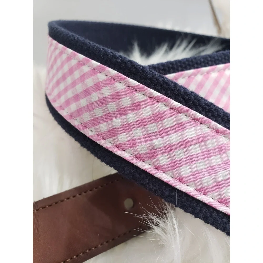 NEW Club Room Men's Faux Leather Canvas Navy Blue Pink Gingham Plaid Size‎ 40